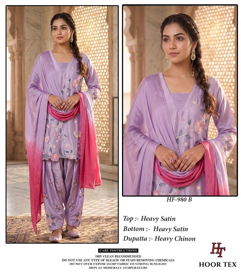 Hoor Tex 980 A To D Satin Embroidery Salwar Kameez 